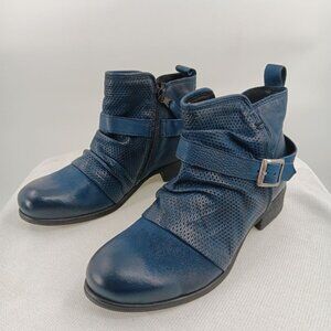 Miz Mooz Leather Ankle Boots with Buckle in Sapphire NEW 7.5 - 8